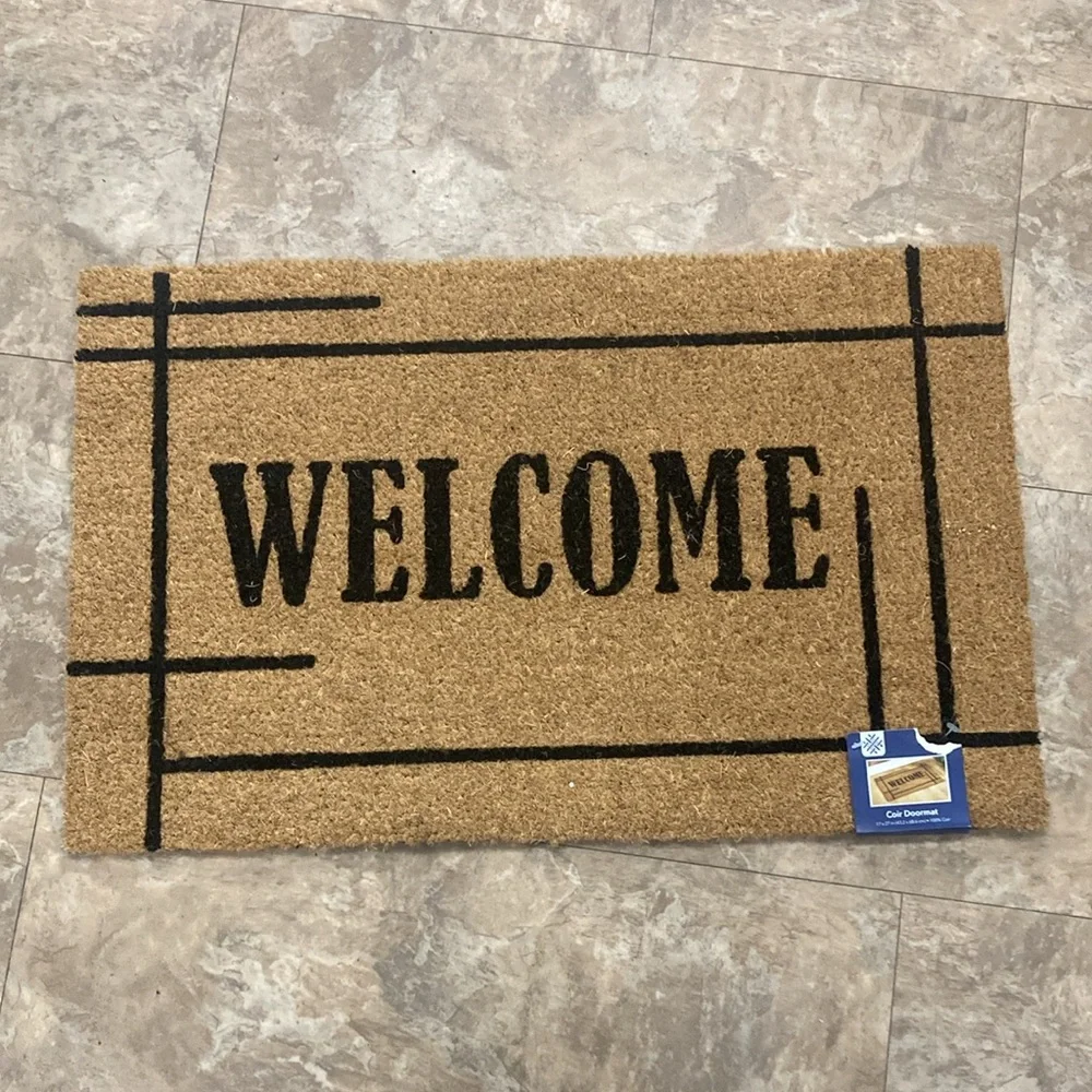NWT Tan & Black-Skid-Resistant- Thick Pile WELCOME- Coir Door Mat 17x27
